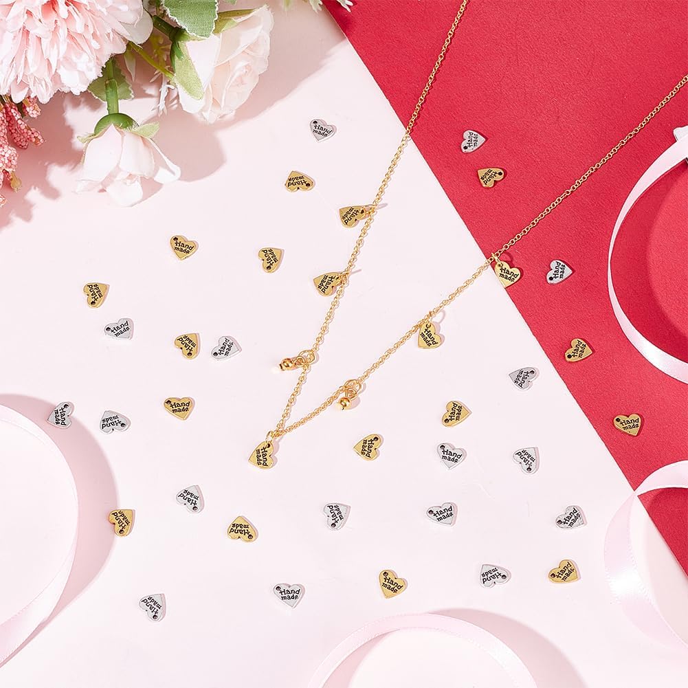 FINGERINSPIRE 240 Pcs Handmade Heart Charm Antique Silver & Gold Heart Shaped Word Message Charm Pendant Alloy Message Bead Pendants Accessory for DIY Bracelet Necklace Jewelry Making Findings - Image 5