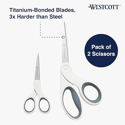 Miniatura 54 de Westcott 8" Bent Craft Scissors with Titanium-Bonded Blades for Heavy-Duty Use (White or Blue, Colors May Vary)