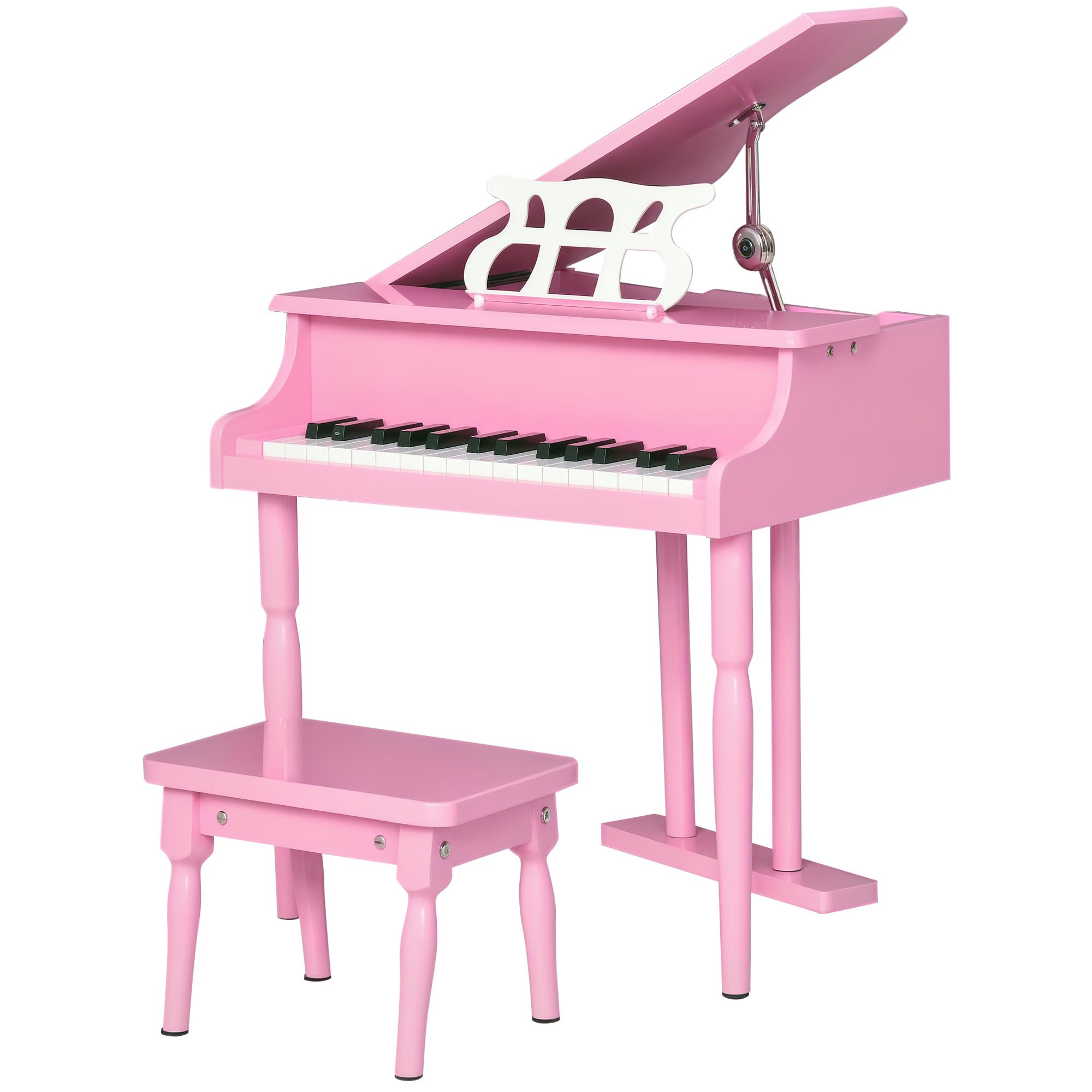 HOMCOM Piano mit Schwanzstück für Kinder, aus Holz, 30 Tasten, Hocker, MDF, Rosa | Klaviertastatur für Kinder, Musikinstrument