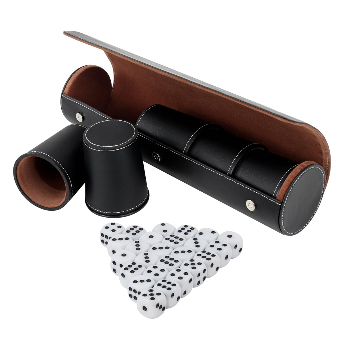 Ensemble de 5 dés Yahtzee professionnels en cuir noir, avec 25 dés et étui de rangement, pour jeux de société, fêtes et plus encore.