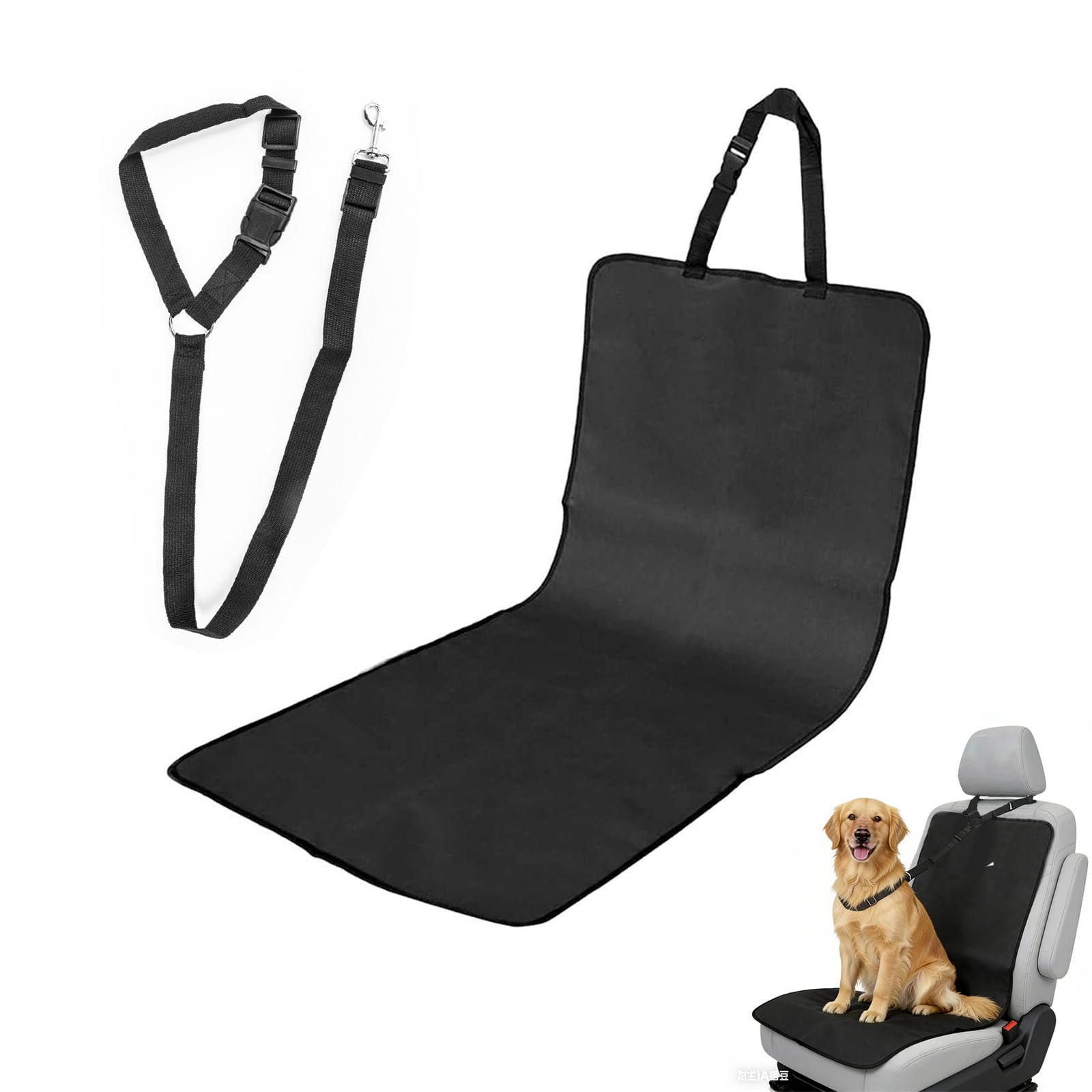 Funda Asiento Coche Perro, Impermeable y Antiarañazos Protector de Asiento Delantero para Mascotas con 1 Cinturón de Seguridad Elástico, Funda Coche Perro para Mayoría de los Coches (Negro)