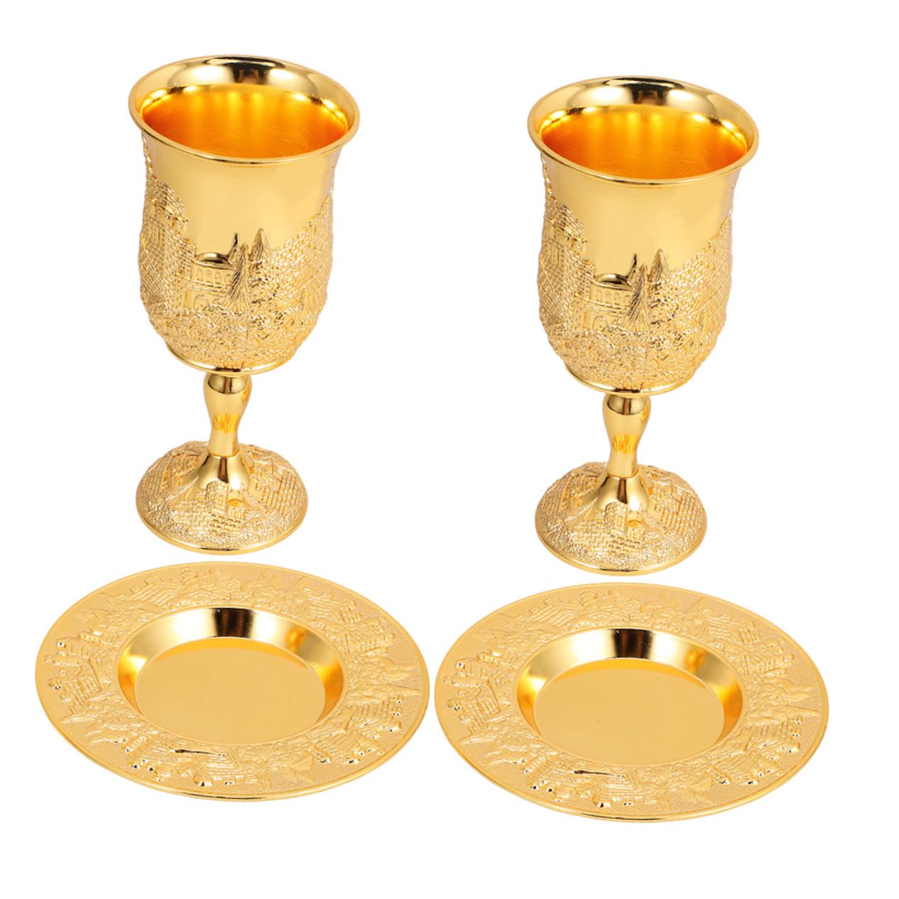 Calices à vin de fête Cabilock avec plateau dorés pour cérémonies judaïques
