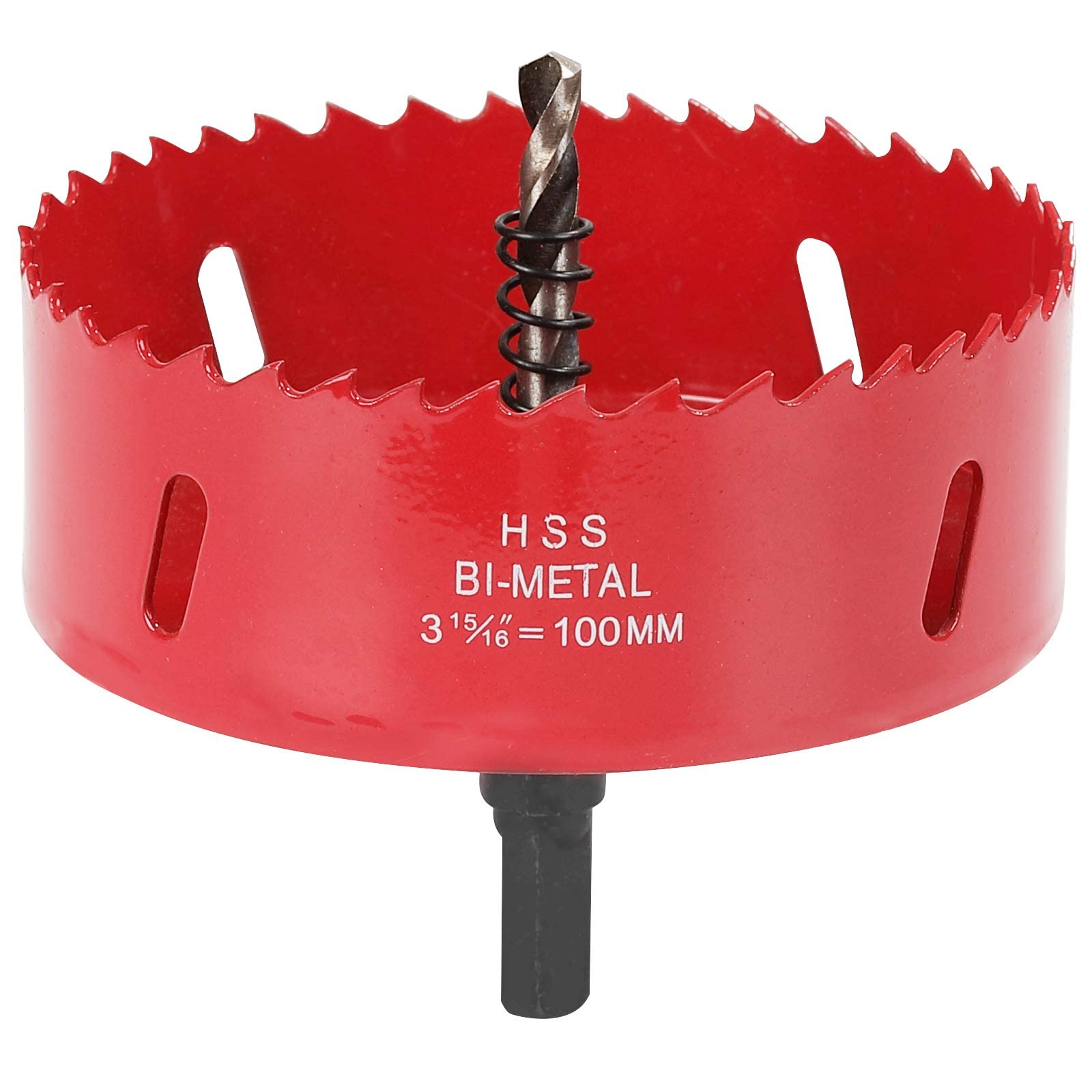 100mm HSS Bi-Metal Hole Saw, Red Finish Corn Hole Cutter in 30mm Cutting Depth for Wood Boards, Soft Metal Sheet, Drywall and Plastic