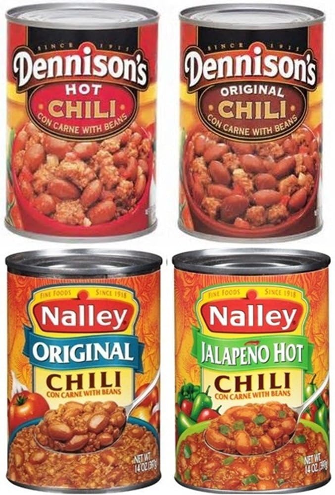 Dennison’s & Nalley’s Chili Con Carne with Beans, 8-Pack Variety – Original & Hot Flavors, Canned Chili for Quick Meals, Family Dinners, and Pantry Staples