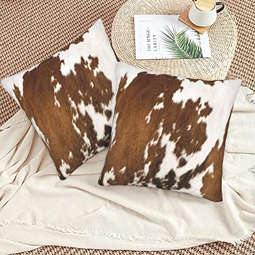 Western Cow Print Throw Pillows Cover Set Of 2 Brown Faux Fur Cowhide Decorative Pillow Covers 18X18 Inch Farmhouse Animal Print Pillowcase Square Cushion Cover For Outdoor Couch Sofa Bed Room Decor #TOP6