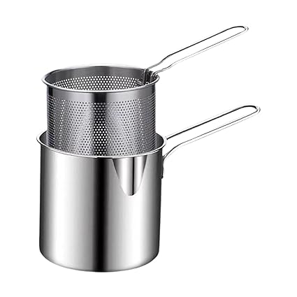 CHADORHOUSE Small Deep Frying Pot With Basket 1200Ml Stainless Steel Fryer Pot With Long Handle Mini Deep Oil Fryer For French Fries/Shrimp/Fish/Chicken Wings (1-Pcs)