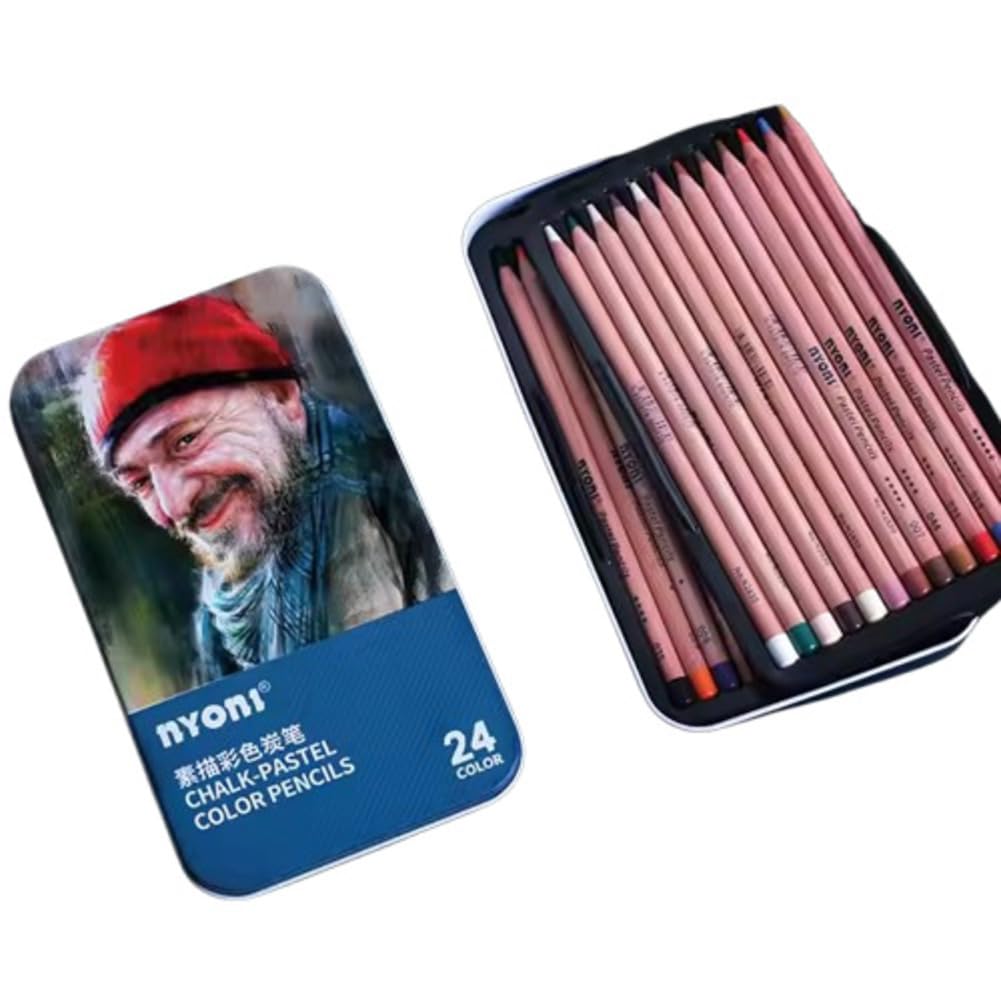 RUJVE Skin Tone Colored Pencils for Portraits and Skintone Artists, 24 Colors Oil Colour Pencils for Drawing, Sketching, Adult Coloring, Shading, Coloring, Layering & Blending (Nyoni-B)