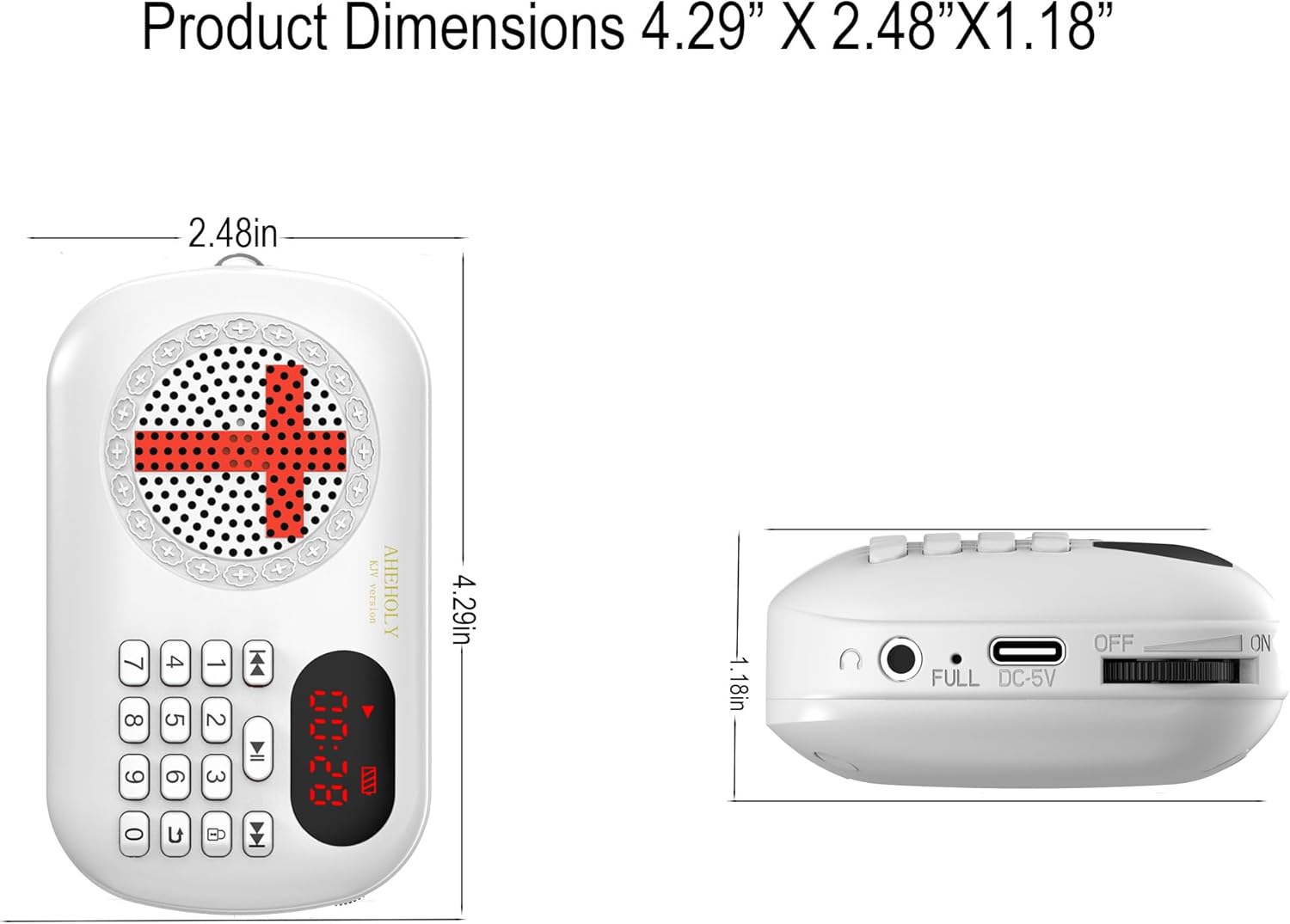 KJV Audio Bible Player – Portable Electronic Bible Device, Offline Rechargeable Scripture Player with Simple Buttons for Seniors & Home Use, White