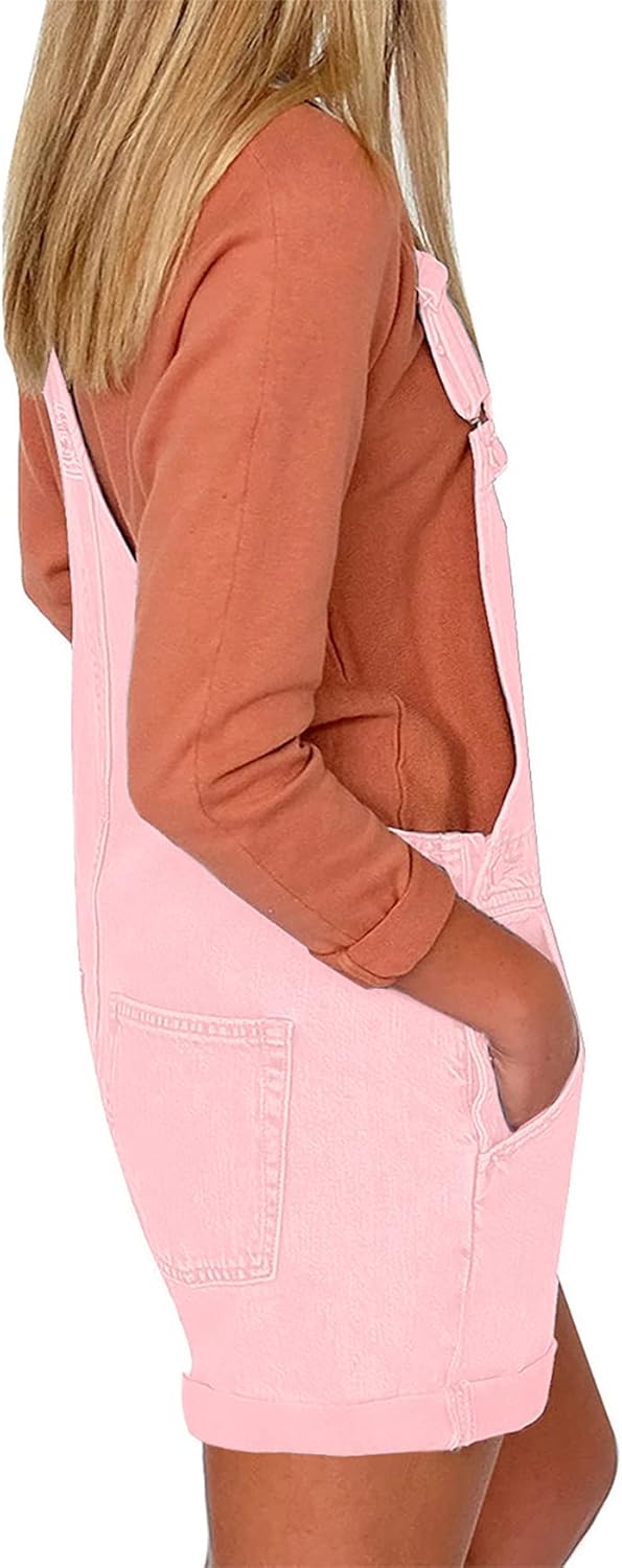 luvamia Women's Casual Adjustable Strap Cuffed Hem Denim Bib Overalls Shorts Romper - Image 3