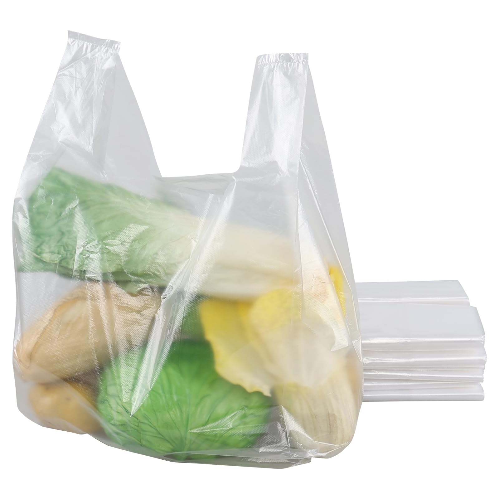 Lot de 400 sacs en plastique transparent avec poignées pour courses et stockage