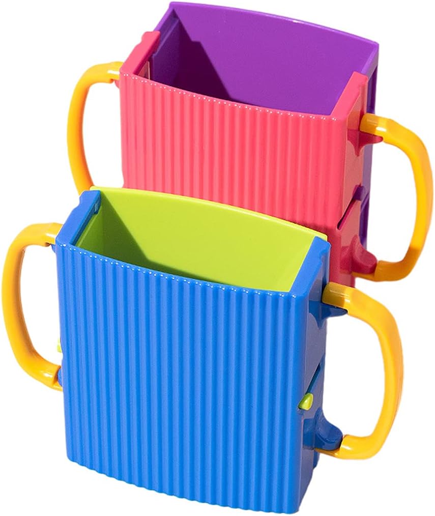Baby Juice Box Holder Juice Bag Holder for Toddlers No Squeeze Adjustable Folding Food Pouch and Milk Box Holder for Kids No Spill 2-Pack (Blue&Pink)