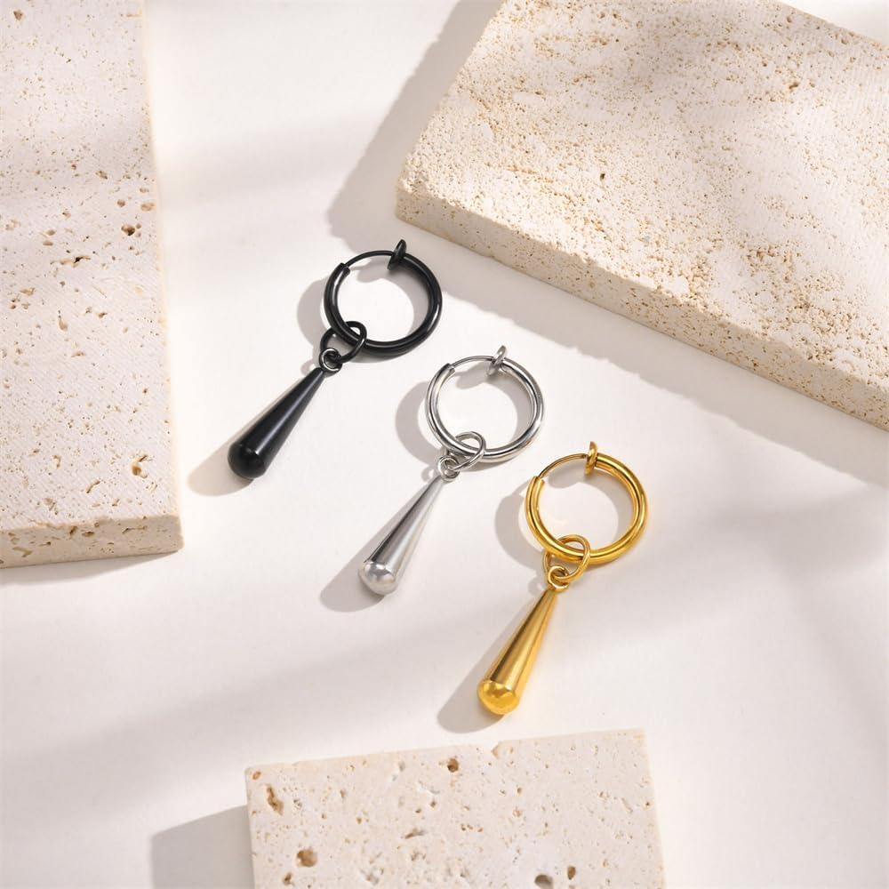 OAKKY Retro Dainty Carino Bianco Gemme Orecchini Pendenti Donne in Acciaio Inox Rotondo Ciambella Penzolante Huggie Cerchio Orecchino Piercing