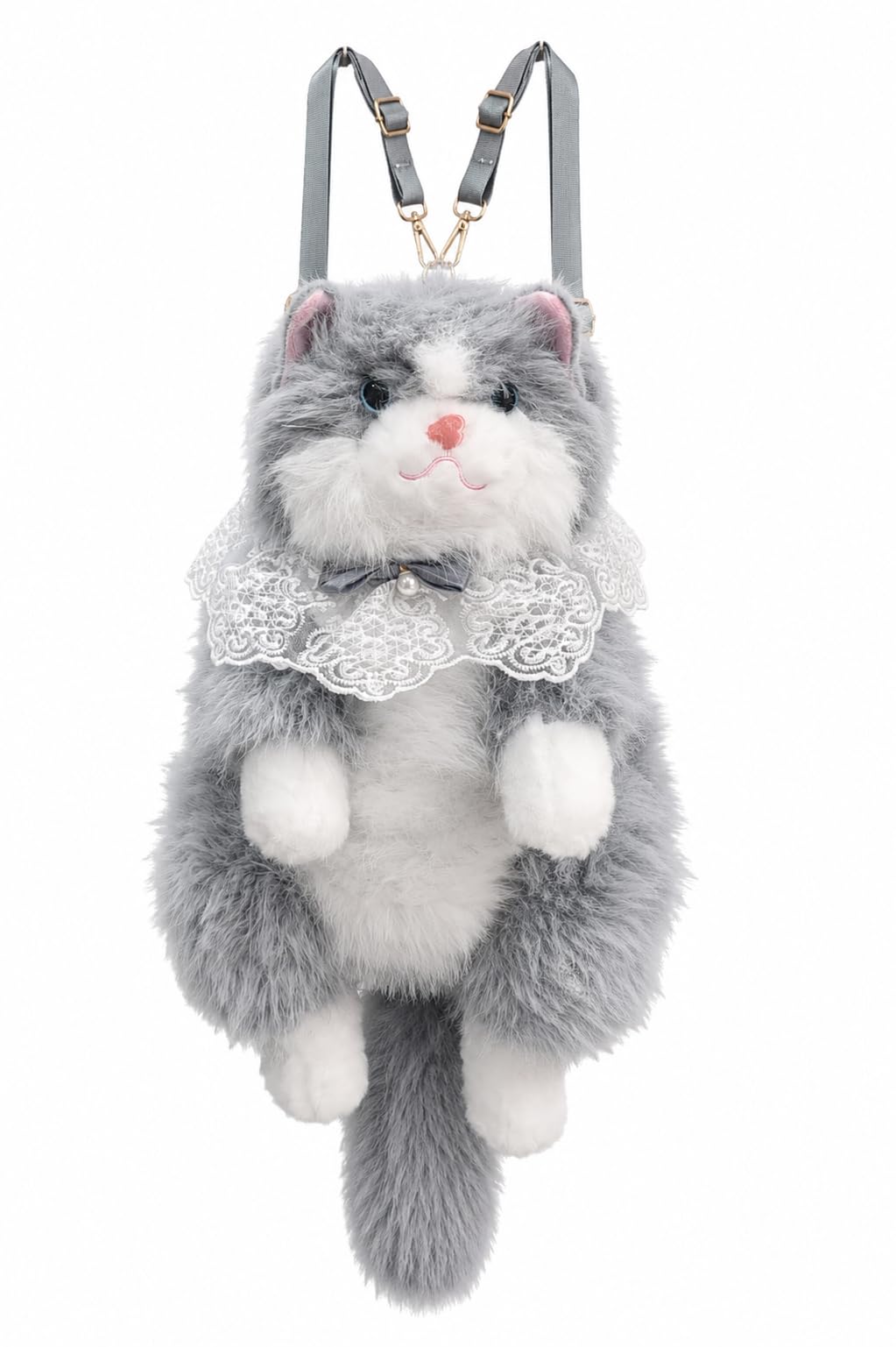 Urban Aura Cute Grey Plush Cat Backpack for Girls & Women with Meow Sound | 50 CM Soft Stuffed Kitty School & Travel Backpack | Kawaii Cat Shoulder Bag | Adjustable Straps | Birthday Gift-image-36
