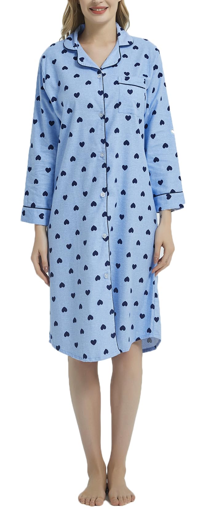 CHUNGWomen Nightdress Brushed Cotton Flannel Nightshirt Long Nightwear Nighties Cozy Thick Winter