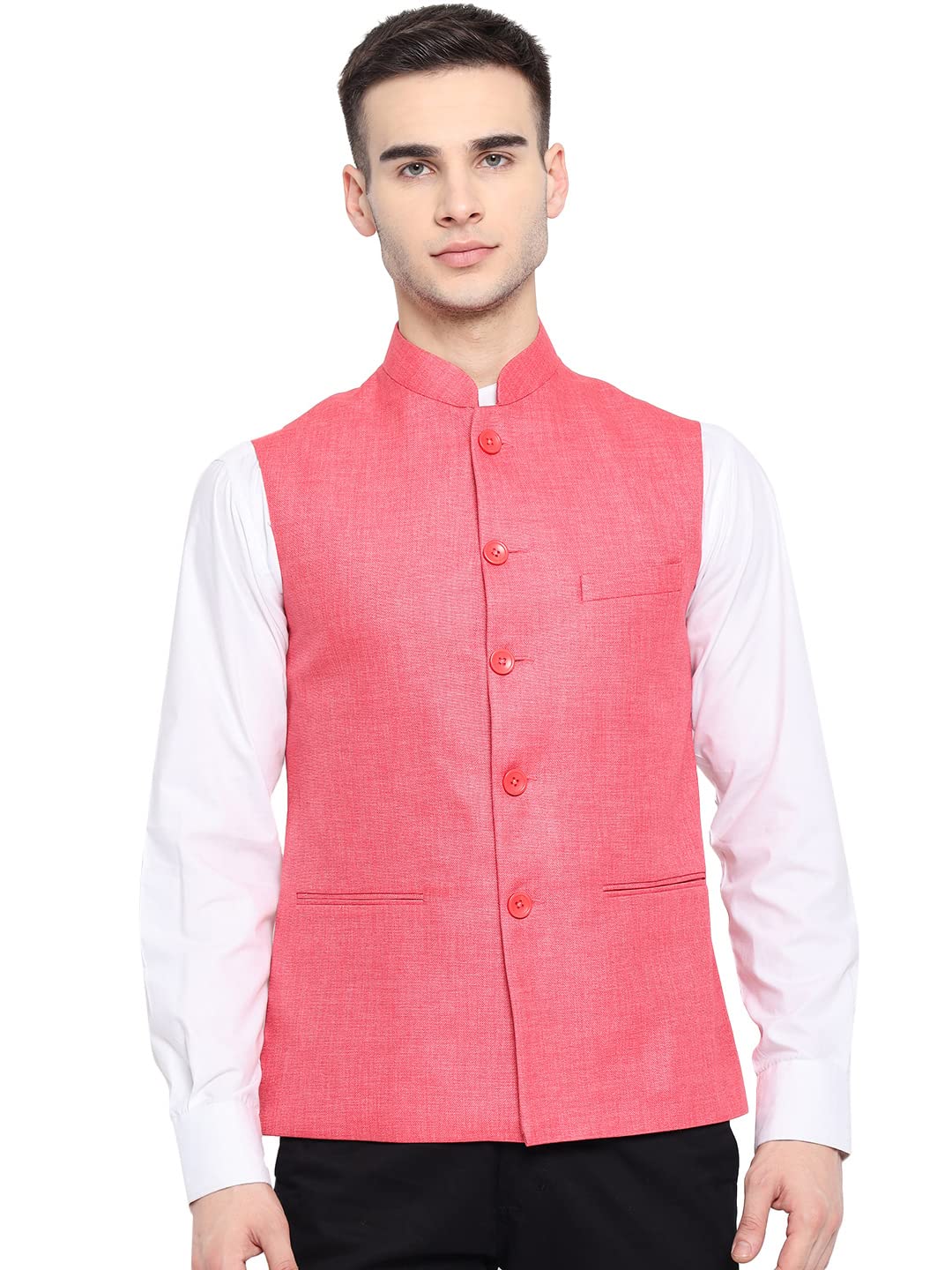 vastraa fusion Men Cotton-Blended Export-Quality Indian Traditional Nehru Jacket (Rose Pink)-picture-45