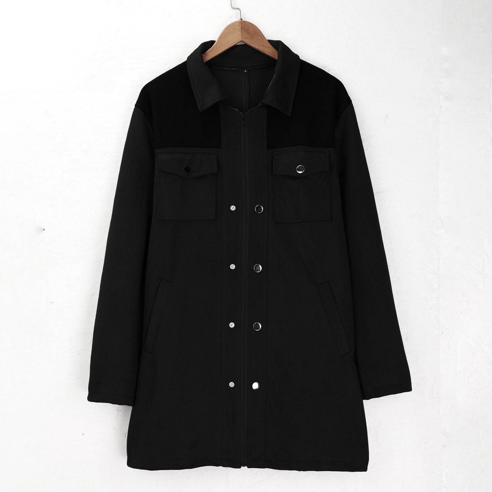 Trench da uomo di media lunghezza, in pelle scamosciata, trench da uomo | Cappotto con zip e bottone a pressione Abbigliamento da lavoro retrò Colletto con risvolto Giacche casual Blocchi di colore