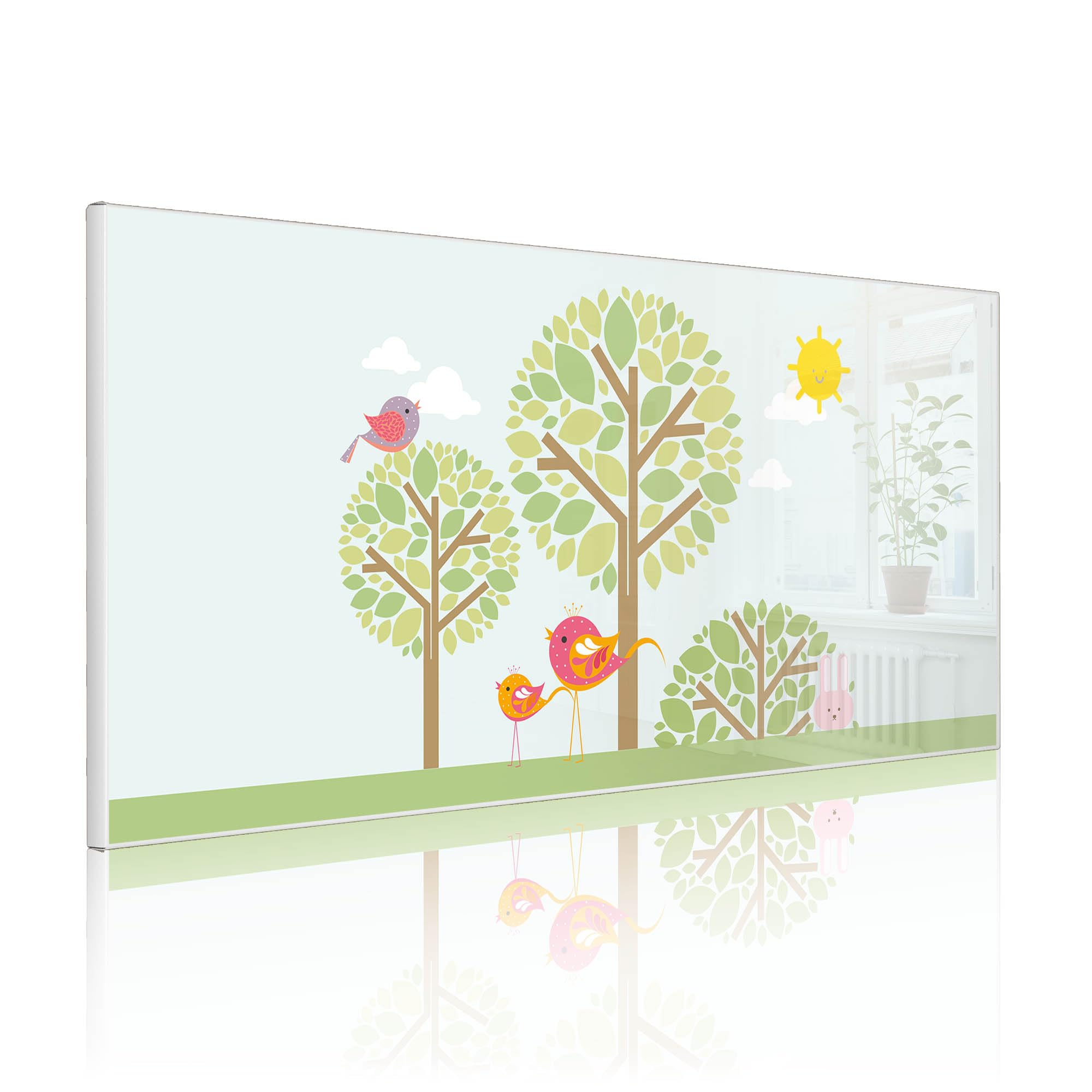 banjado Magnettafel Metall 78 x 37cm - beschreibbare Magnettafel - Metall Pinnwand als Memoboard - Magnetwand Küche, Büro, Kinderzimmer Weiß inkl. 4 Magnete & Montageset - Motiv Drei Bäume