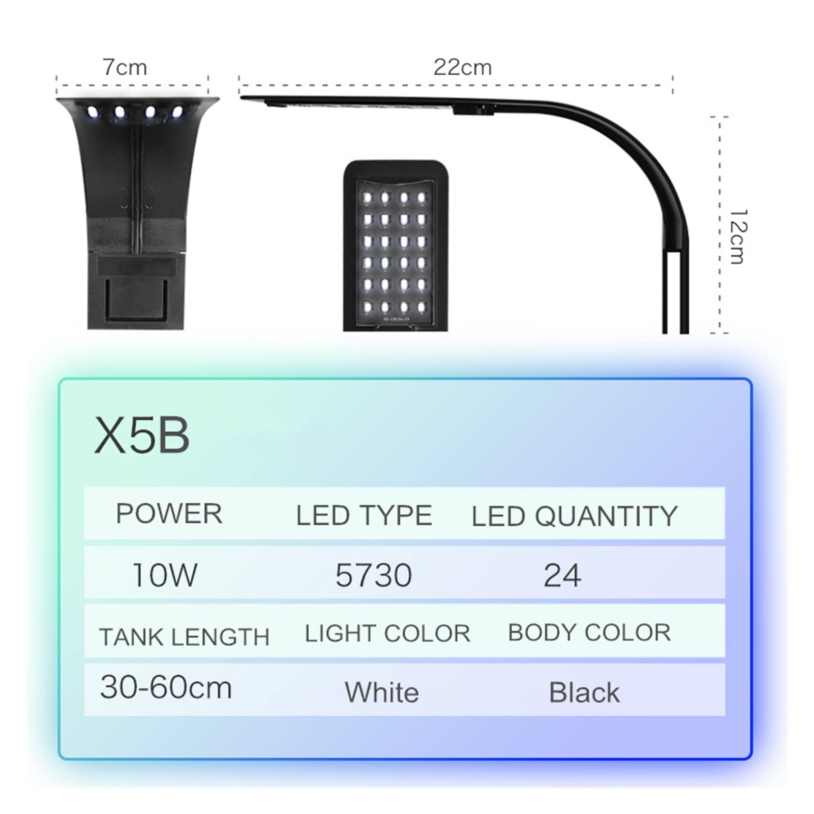 Super Slim LED Aquarium Light Lighting Plants Grow Light 5W / 10W / 15W Illuminazione per Piante acquatiche Lampada a Clip Impermeabile per Acquario (Color : X5B White Light)