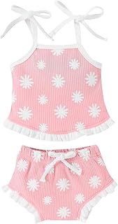 Yanmucy Bebé Niña Ropa Trajes Verano Daisy Volante con tirantes Waffle Pantalones Cortos Conjunto Recién Nacido Niño Peque...