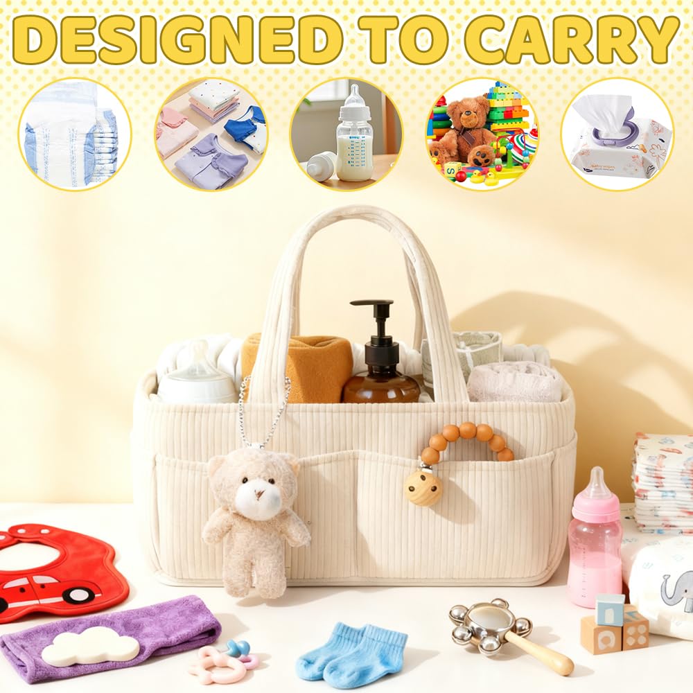 Organizador Pañales, Portátil Organizador Bebe con Osito de peluche, Grande Cesta Organizadora Bebe con Asa, Cesta Cambiador Bebes para Viaje