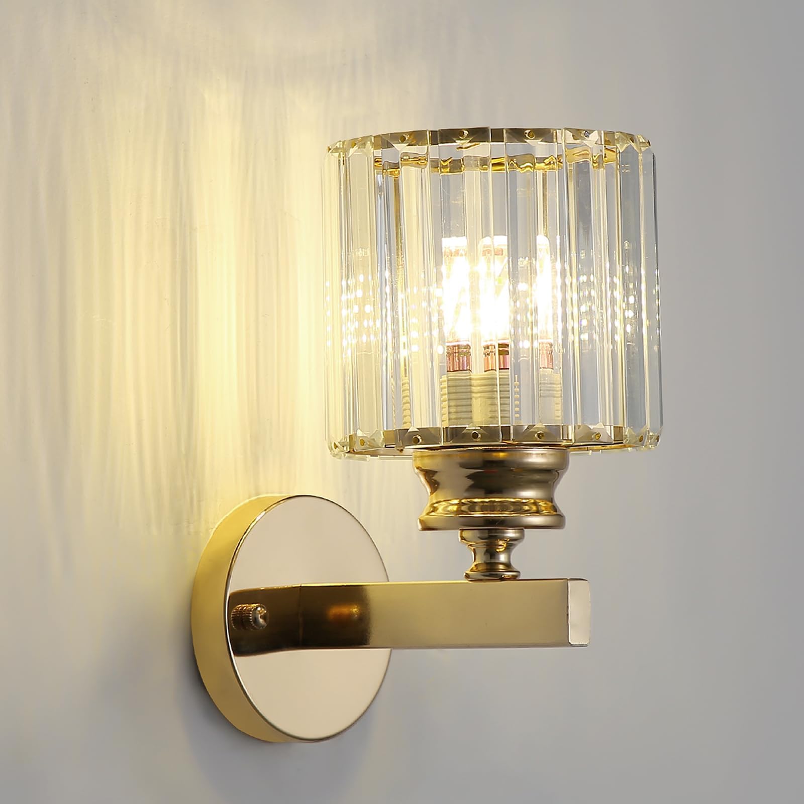 Modern Crystal Wall Lamp Sconce, E27 Golden Crystal Wall Lamp, For Bedside Bedroom Living Room Dining Room Corridor Lighting