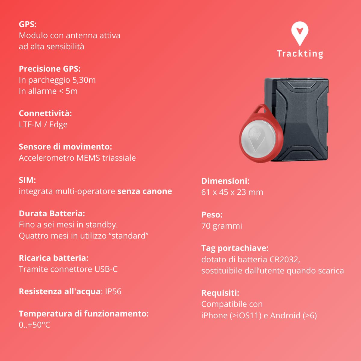 Trackting SMART V3 Europa - Antifurto GPS localizzatore per Auto e Moto - SIM integrata Senza Canone LTE-M/Edge - No cavi - Batteria record - Telefonata Allarme