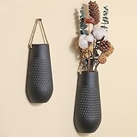 KIOXOHO Ceramic Wall Planters & Vases, Boho Minimalist Hanging Flower Vases, Modern Farmhouse Black 2-Pack Indoor Decor