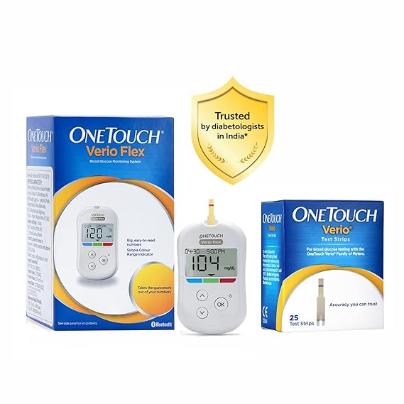 OneTouch Verio Flex Blood Glucose Monitor Value-Pack (Free:10 strips + 10 lancets + 1 Lancing device) + 25 strips pack | Bluetooth Connected Device for Managing Diabetes