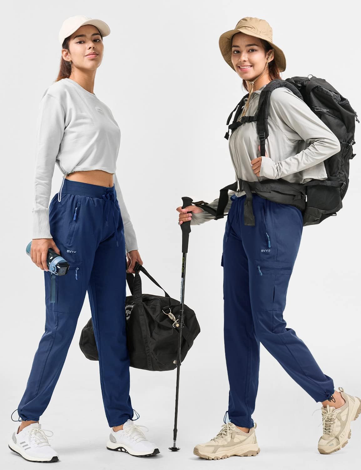 BVVU Women's Hiking Pants Lightweight Quick Dry Travel Outdoor Pants Waterproof Work Cargo Joggers with Zipper Pockets - Image 2