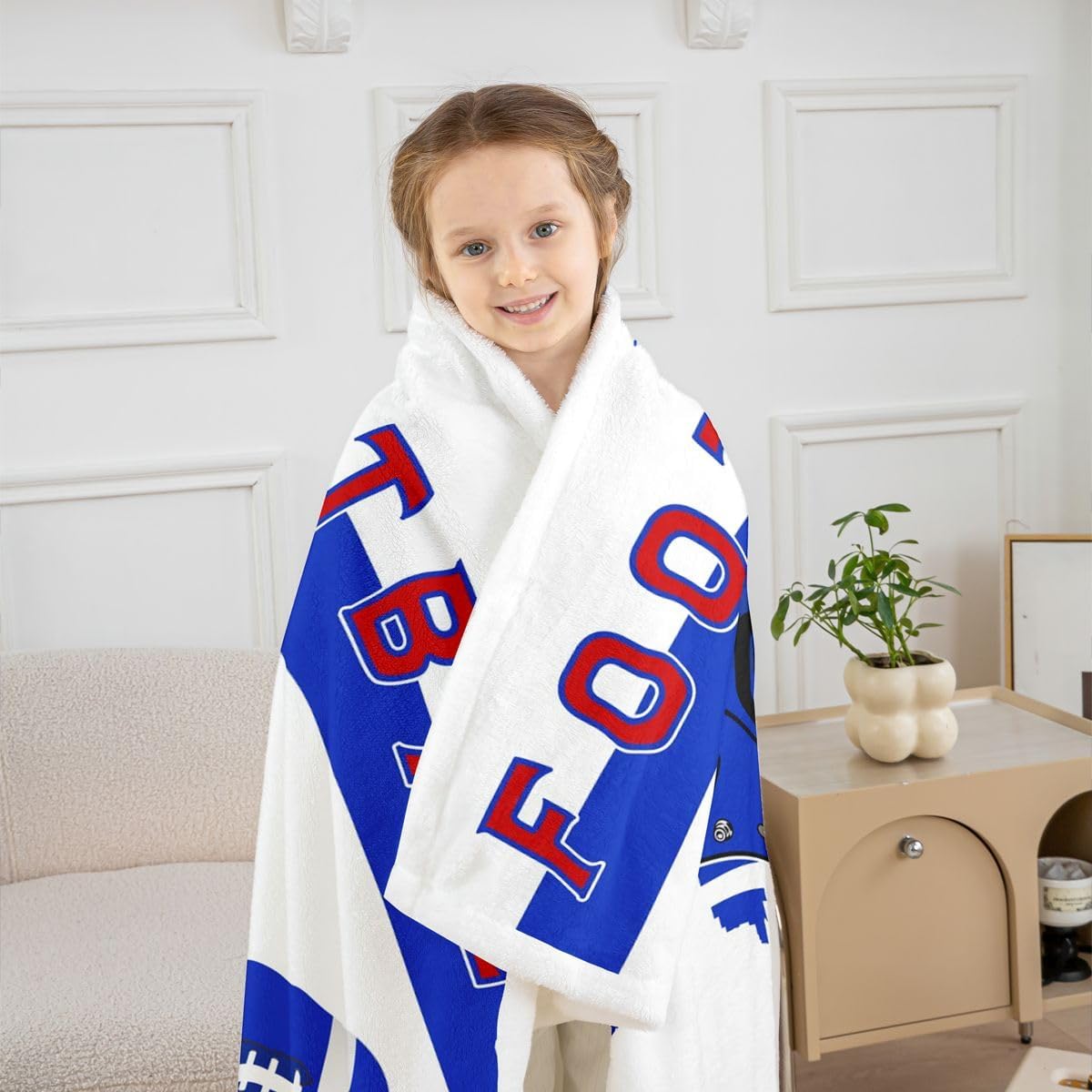 Castle Fairy Blue Grey Football Fans Rugby Fleece Blanket,Soccer Bed Blanket for Kids Teens,American Sport Football Flannel Blanket for Room Decor,Queen 90"x90"