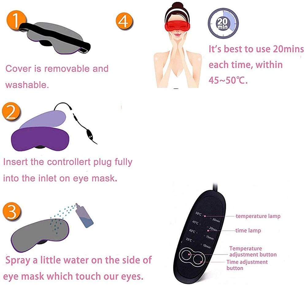 Eyes Heating Pad, Grey Electric USB Sleep Mask, 4 Temperature & Time Settings, Adjustable Head Strap, Reusable Ice Gel Pack