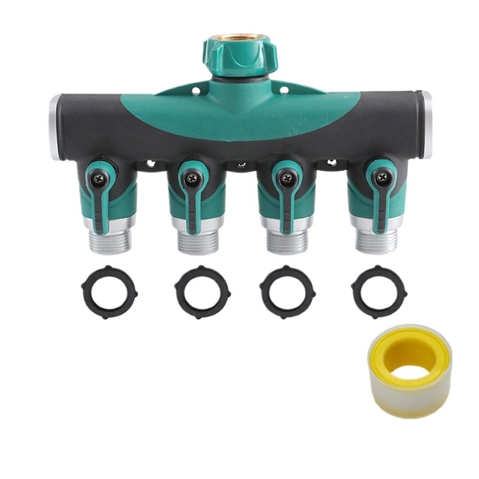 Divisor de manguera para grifo, Divisor de manguera jardín 2 a 4 vías, adaptador grifo exterior verde 3/4 pulgadas(Green-4 Way EU)