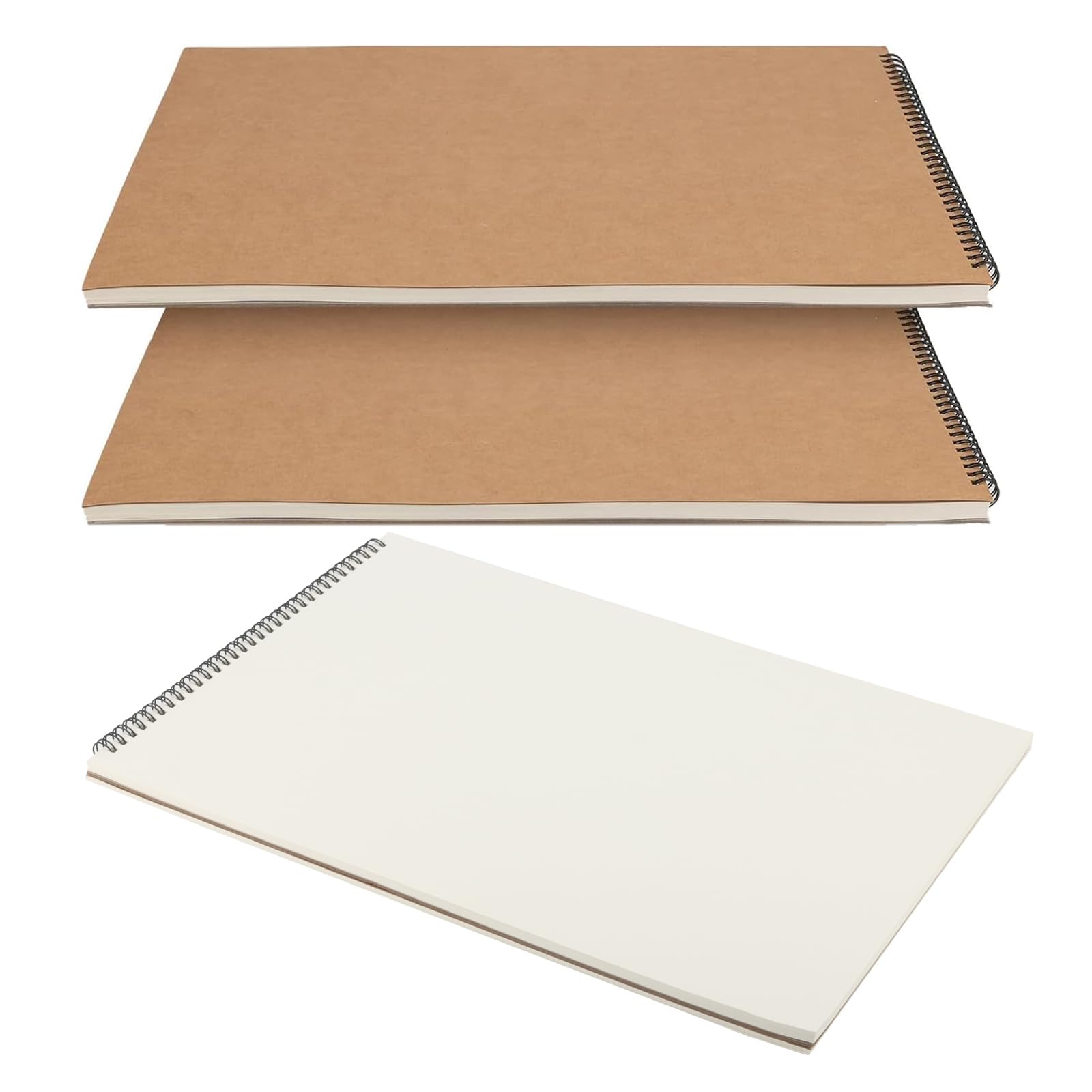 HEIYUET A3 Quaderno da Disegno spiralato, 3 pezzi Album da Disegno A3, Sketchbook da carta kraft, 30 fogli/60 pagine, colore marrone