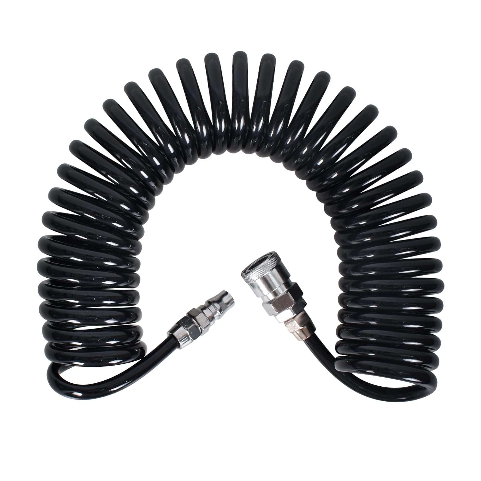 KYSUN Air Compressor Hose, 6m Long Coil Air Hose Accessory, Polyurethane Air Compressor Accessories, 8x5mm Airline Hose with Quick Coupler and Plug (Black)