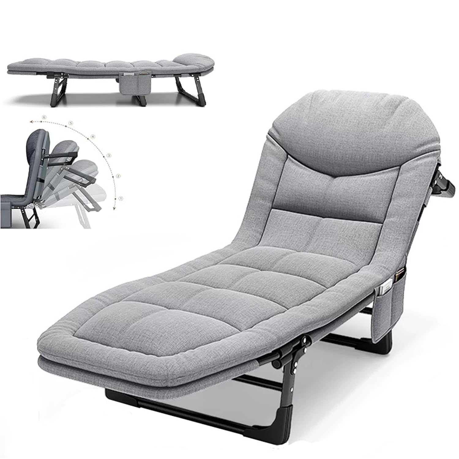 GGEROU Folding Camping Cot & Lounge Chair, 6 Positions Adjustable Sleeping Cots with Mattress, Pillow, Comfortable Camping Cot Bed, Chaise Lounge Cot Bed for Office, Patio, Beach & Family Camping