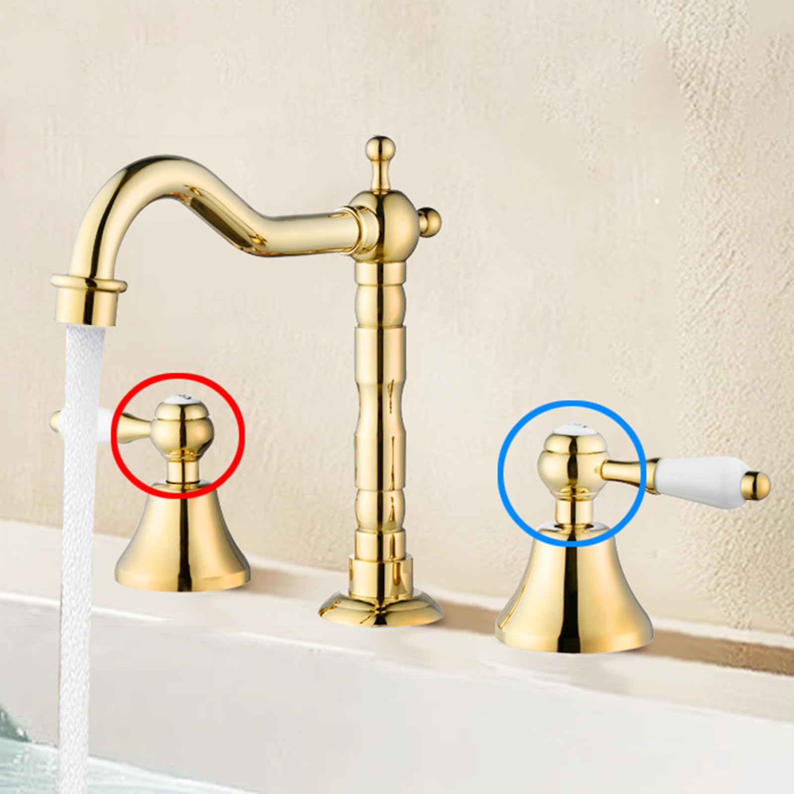 Grifos para Lavabos de Baño Vintage de 3 Orificios Frío y Caliente