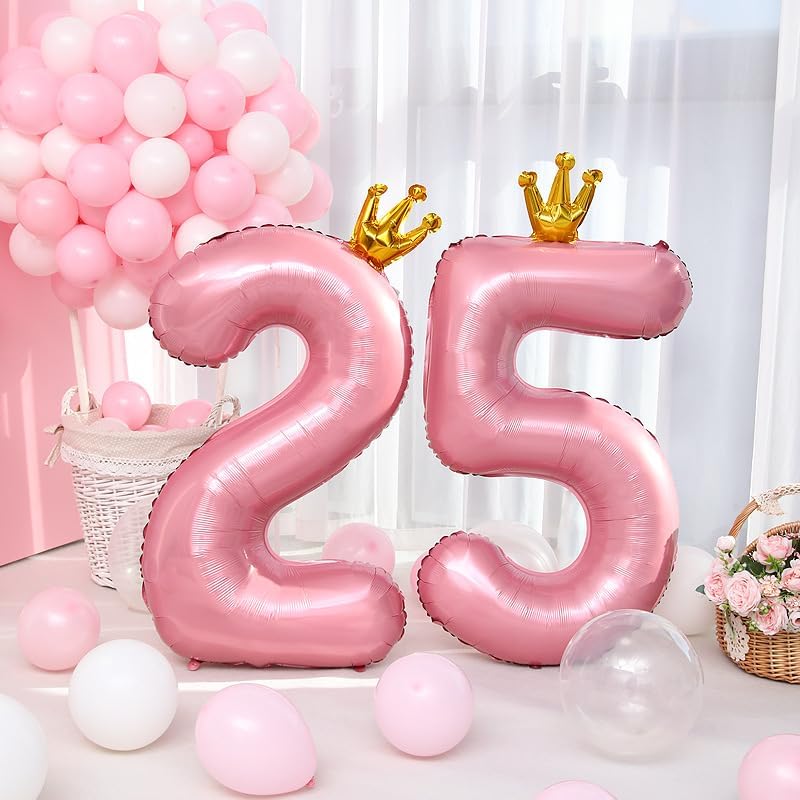 Miniatura 8 de Globo gigante rosa del número 10 con corona, globo grande de 40 pulgadas de aluminio rosa claro de Mylar para helio número diez para decoraciones de