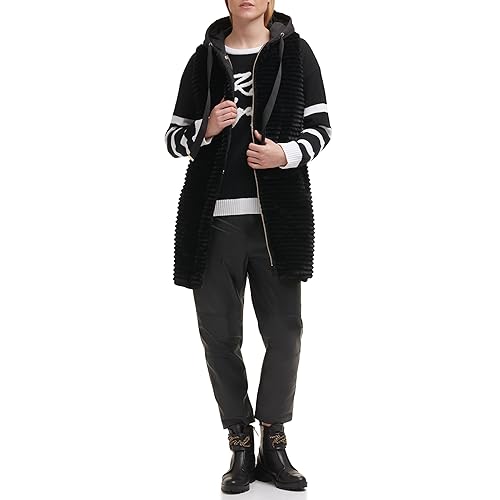 KARL LAGERFELD womens Karl Lagerfeld Paris Women's Full Legnth Puffer Jacket - Medium - Drawstring Vest Black
