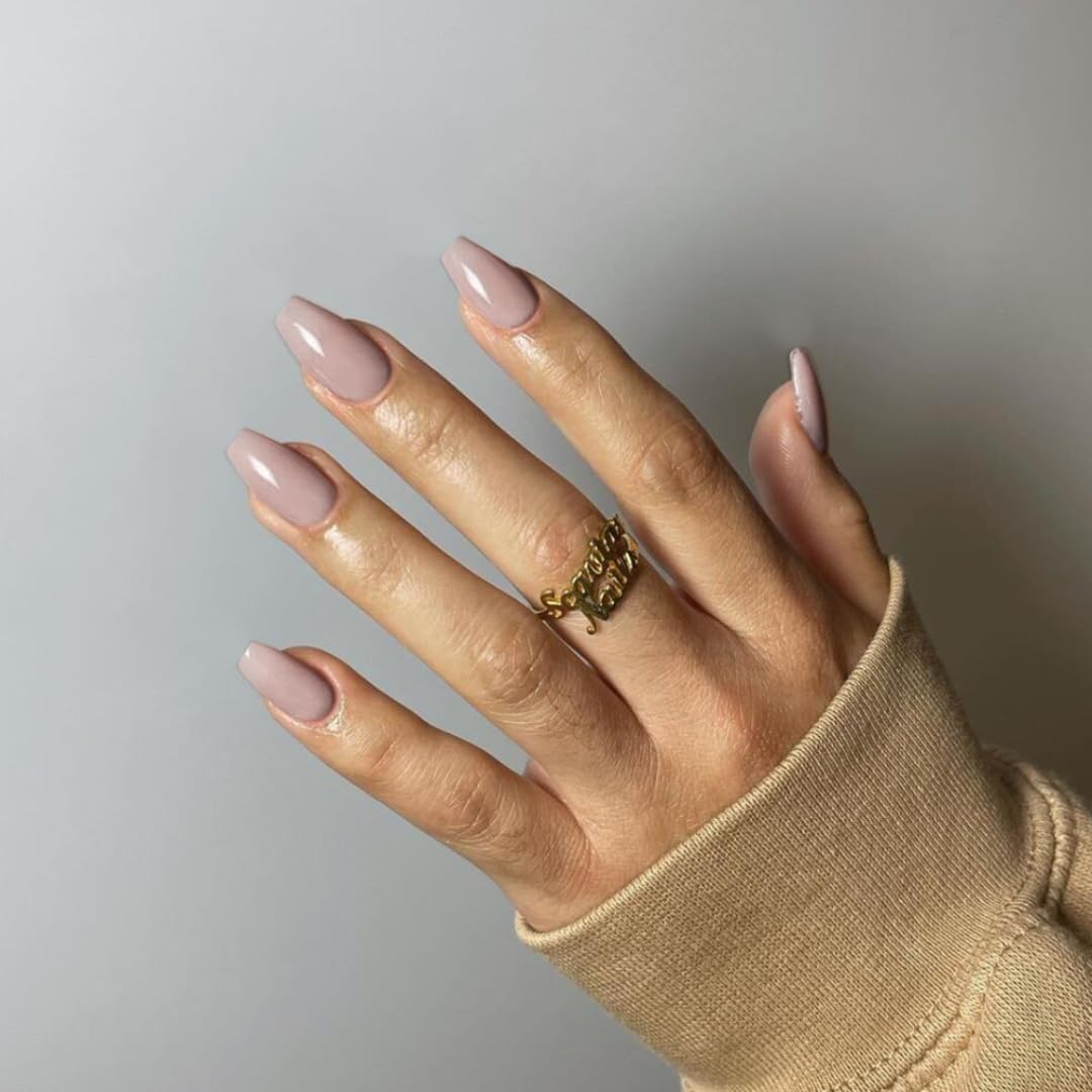SXVME Light Grey False Nails Coffin, Medium Short Press on Nails Coffin - Image 3