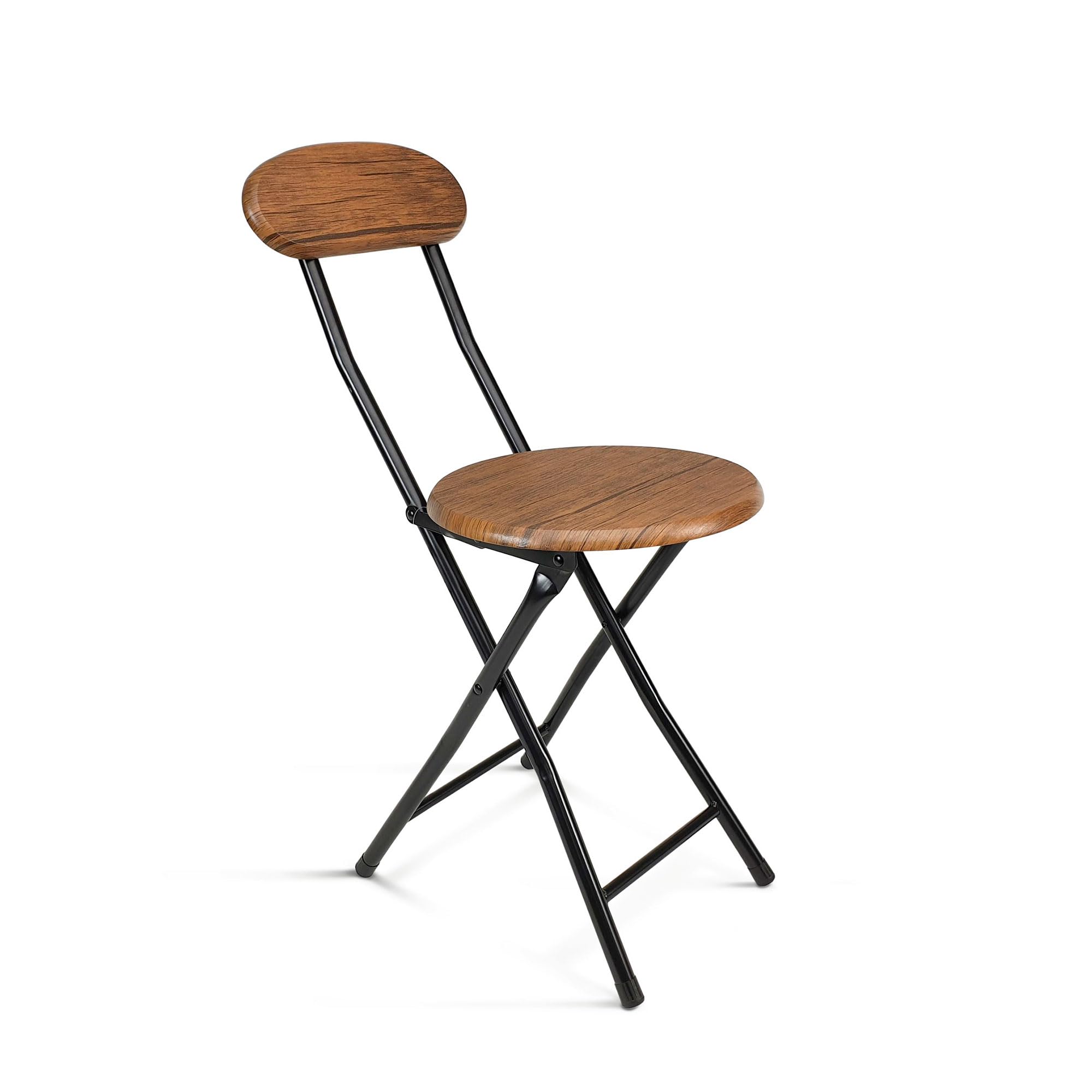 THE SECRET HOME Sillas Plegables de Cocina - Asiento Plegable de Metal y Madera - Silla Apta para Interior y Exterior (1, Madera Oscura/Negro, 29x74x36 cm)