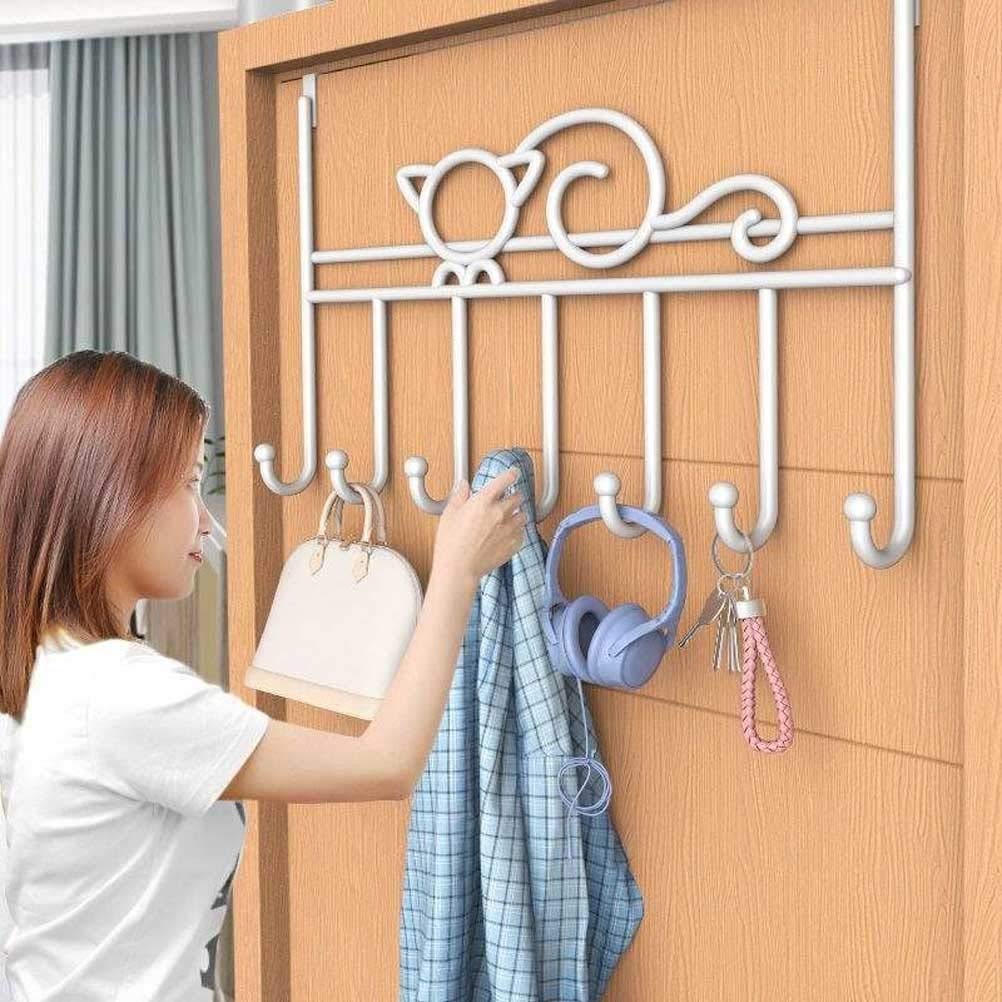 ISCBAFYX Appendiabiti a 7 Ganci sopra la Porta Appendiabiti in Ferro Arte Borsa Vestiti Chiave Sciarpa appesa Bagno Cucina Decorazione della Porta sul Retro della casa/bianco/22 * 41,7 cm