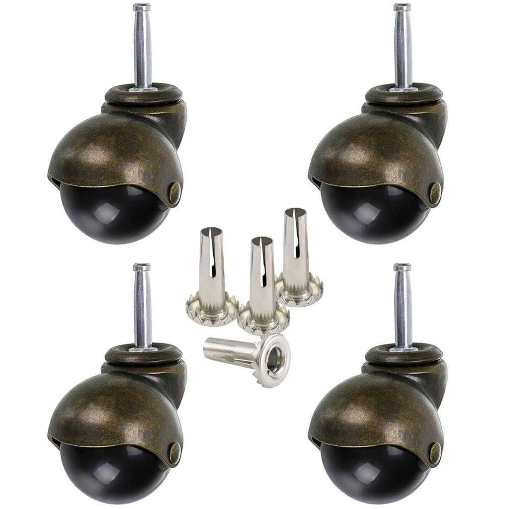 Skelang 4 piezas rueda de bola de bronce, ruedas de muebles de 40 mm, ruedas de bolas redondeadas con freno, reemplazo de muebles, sofás, sillas, capacidad de carga 22.7kg por rueda