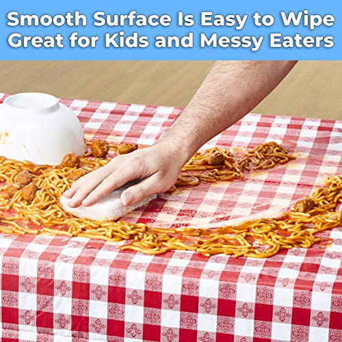 Heavy Duty, Waterproof 52x90 Vinyl Tablecloth 1 Pack. Wipeable, Red Checkered Gingham Table Cloth for Country BBQs, Picnics or Card Tables. Great Square, Oilproof Table Covers with Flannel Backing.
