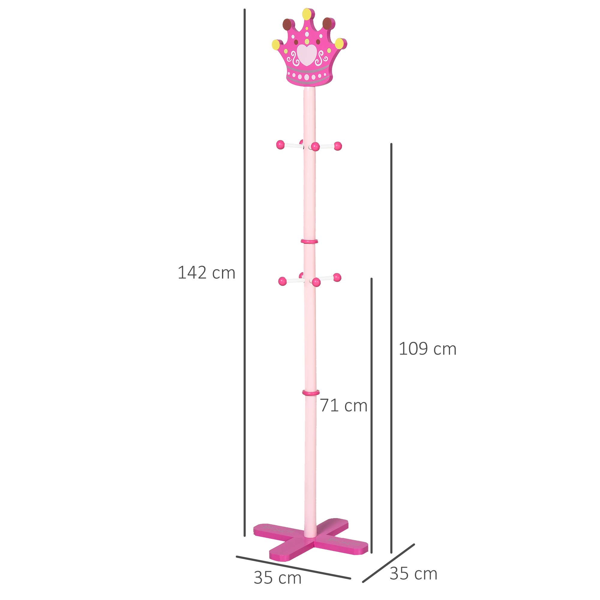 HOMCOM Appendiabiti da Terra in Legno Rosa con 8 Ganci a Forma di Corona 35x35x142cm
