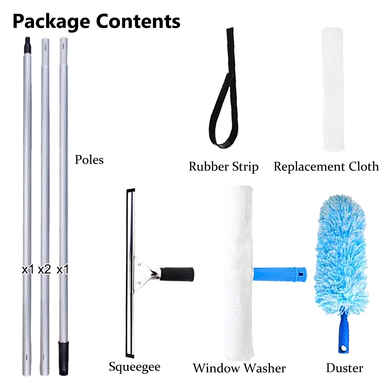 Escobilla de limpieza de ventanas extralarga de 40 pies con poste extensible, perfecta para ventanas altas y superficies de vidrio, herramienta de limpieza eficiente y duradera