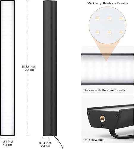 Miniatura 4 de Obeamiu Paquete de 2 varitas de luz LED de video, kit de iluminación USB de 5600 K con soporte de trípode de 80 pulgadas, luz de estudio portátil