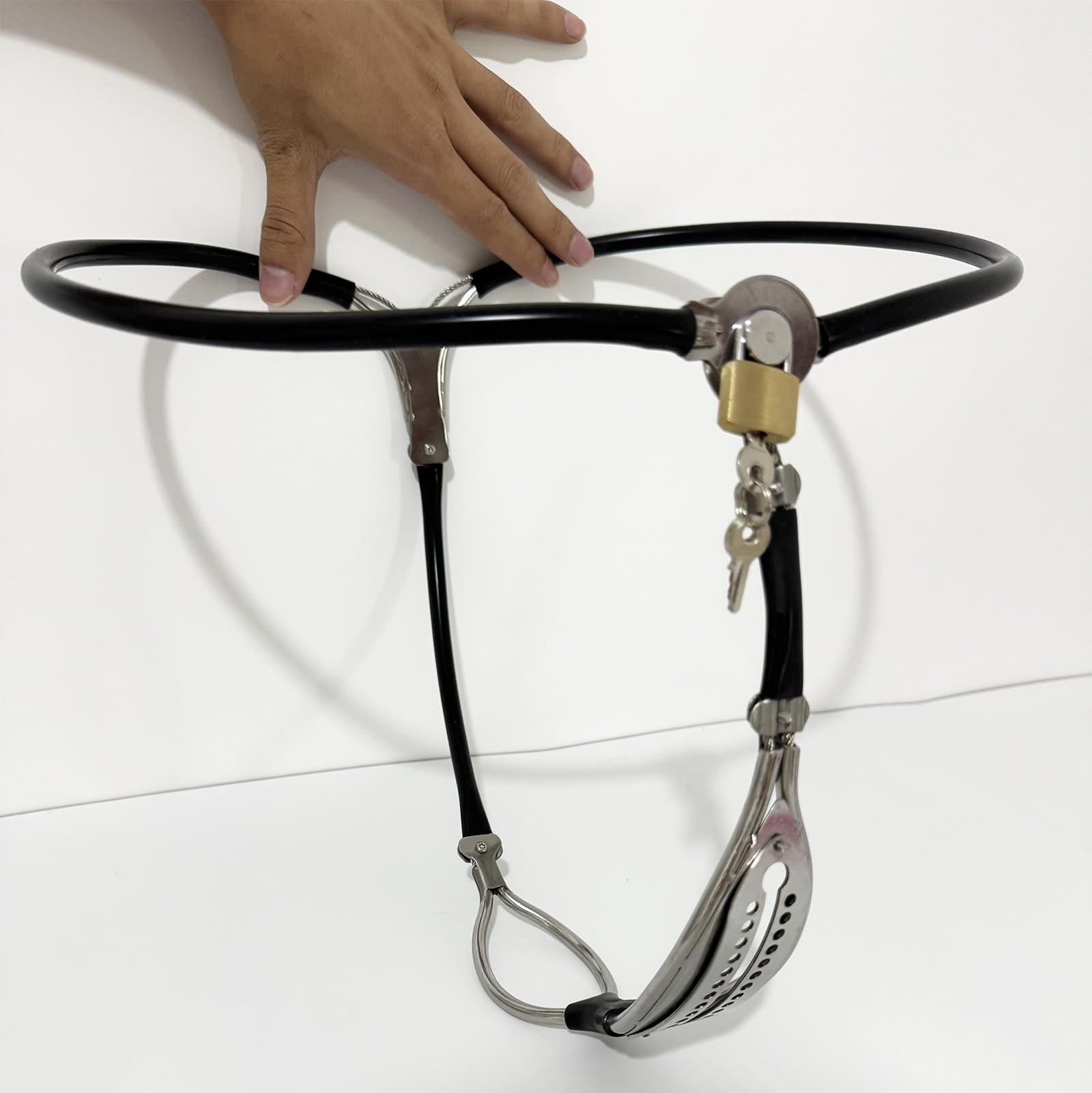Ceinture de Chasteté Féminine en Acier Inoxydable Réglable noire 90-110cm YILUQIFLY BDSM Bondage Restraint