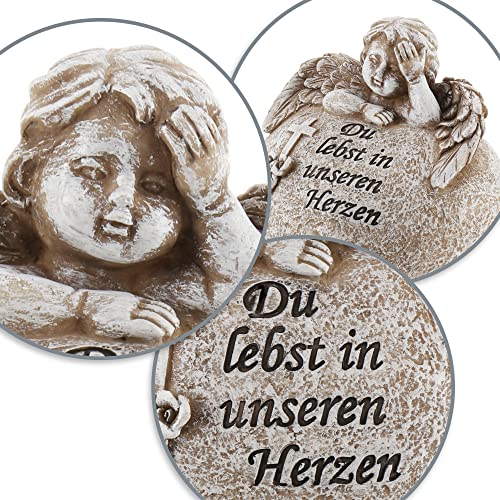 com-four® grave decoration in heart shape with angel, memorial stone with inscription, cross and roses - Image 4