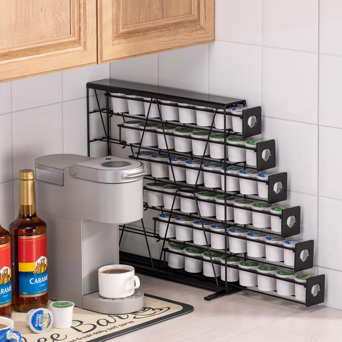 FlagShip 6-stöckiger Kaffeekapselhalter für K Cup – 48 Kapseln, maximale Kapazität, Metallregal, ultra-effiziente Eckaufbewahrung, platzsparendes Design