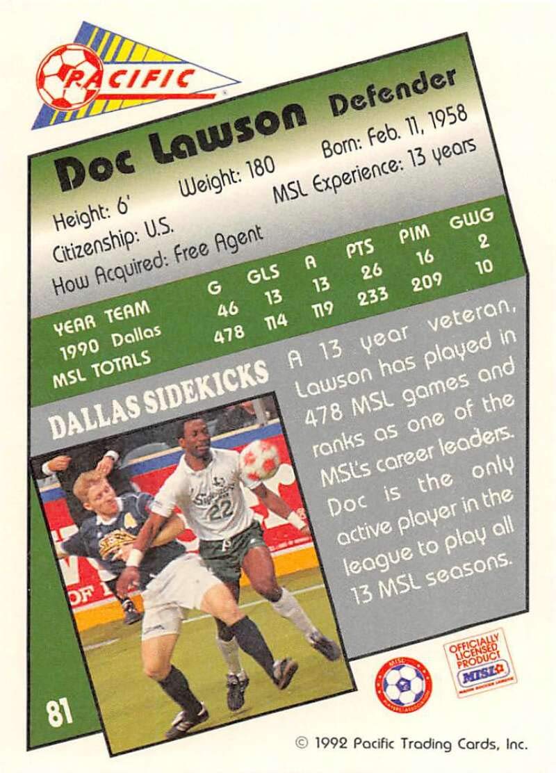 Amazon.com: 1991-92 Pacific MSL Soccer #81 Doc Lawson Dallas